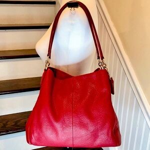 COACH Madison Phoebe Tumbled Red Leather Red Lining 3 Section Shoulder Bag